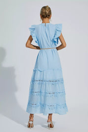 Nina | Blue Embroidered Belted Maxi Dress Dress