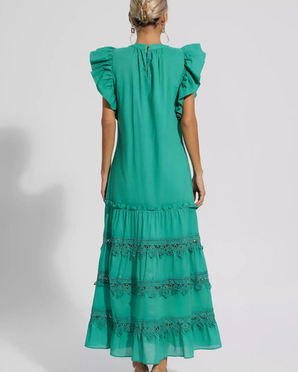 Olive™ | Green Embroidered Belted Maxi Dress Dresses