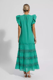 Olive | Green Embroidered Belted Maxi Dress Dress