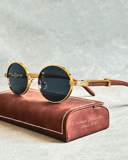 "Enzo" - Premium Oval Solglasögon av Cristian Moretti® Svarta Solglasögon