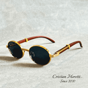 Enzo™ Premium Oval Sunglasses – UV400 Wooden & Metal Frame Sunglasses