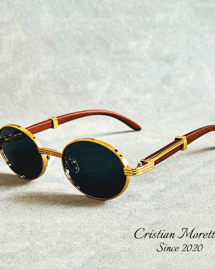 Enzo™ Premium Oval Sunglasses – UV400 Wooden & Metal Frame Sunglasses