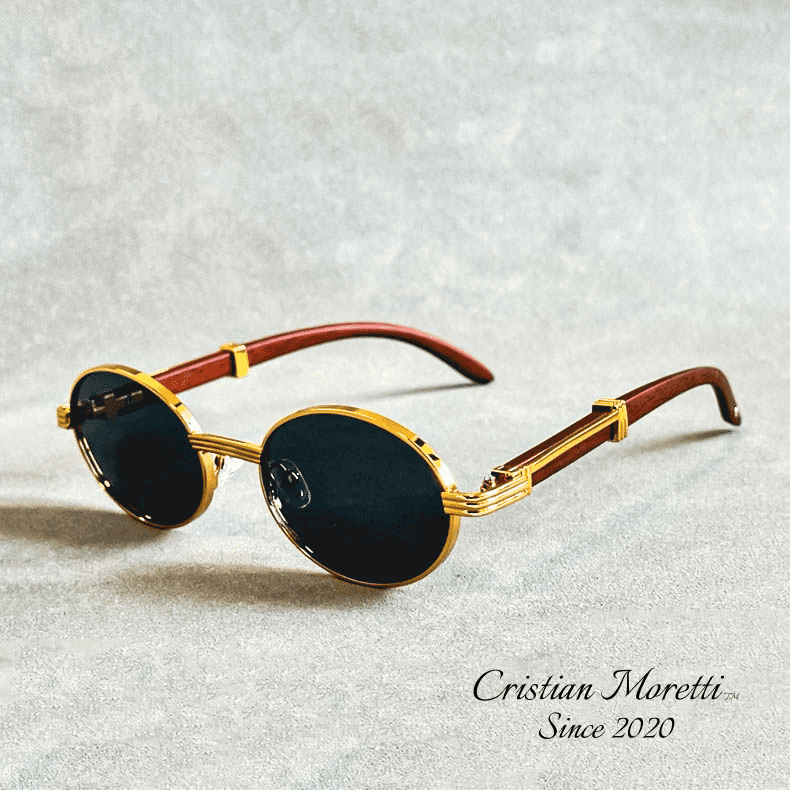 Enzo™ Premium Oval Sunglasses – UV400 Wooden & Metal Frame Sunglasses
