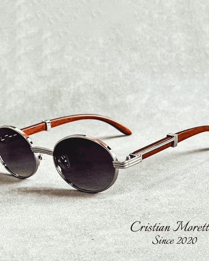 Enzo™ Premium Oval Sunglasses – UV400 Wooden & Metal Frame Purple Sunglasses