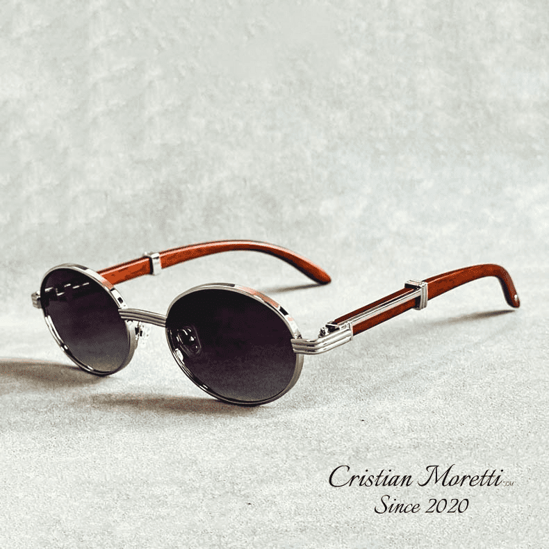 Enzo™ Premium Oval Sunglasses – UV400 Wooden & Metal Frame Purple Sunglasses