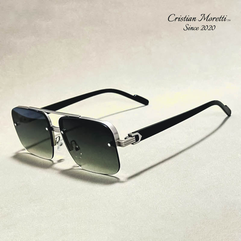 Alberto Lombardi™ Semi‑Rimless Sunglasses Silver Green Sunglasses