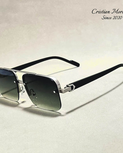 Alberto Lombardi™ Semi‑Rimless Sunglasses Silver Green Sunglasses
