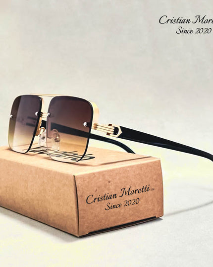 Alberto Lombardi™ Semi-Rimless Sunglasses by Cristian Moretti® Gold Brown Sunglasses