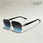 Alberto Lombardi™ Semi‑Rimless Sunglasses Silver Blue Sunglasses