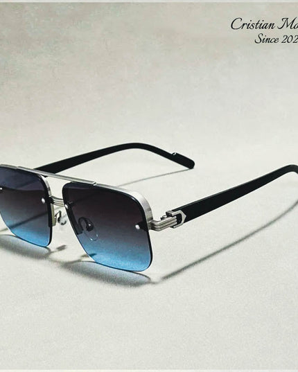 Alberto Lombardi™ Semi‑Rimless Sunglasses Silver Blue Sunglasses