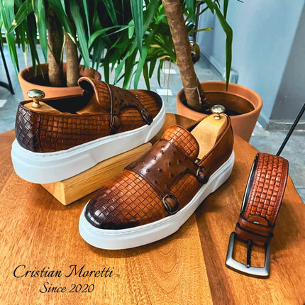 Fabio De Luca™ Premium Double Buckle Sneakers Brown Shoes
