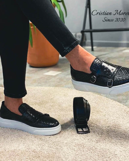 Fabio De Luca™ Premium Double Buckle Sneakers Black Shoes
