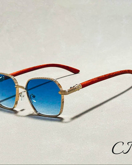 Giovanni™ Retro Wooden Sunglasses – UV400 Unisex Bamboo Frame Eyewear Blue Sunglasses