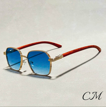 Giovanni™ Retro Wooden Sunglasses – UV400 Unisex Bamboo Frame Eyewear Blue Sunglasses