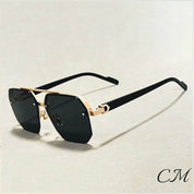 Jupiter Rimless Vintage Sunglasses – UV400 Semi-Rimless Unisex Eyewear Black Sunglasses