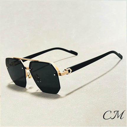 Jupiter Rimless Vintage Sunglasses – UV400 Semi-Rimless Unisex Eyewear Black Sunglasses