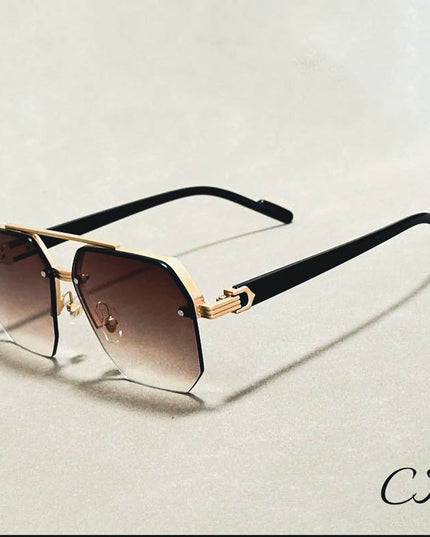 Jupiter Rimless Vintage Sunglasses – UV400 Semi-Rimless Unisex Eyewear Gold Sunglasses