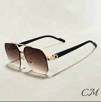 Jupiter Rimless Vintage Sunglasses – UV400 Semi-Rimless Unisex Eyewear Gold Sunglasses