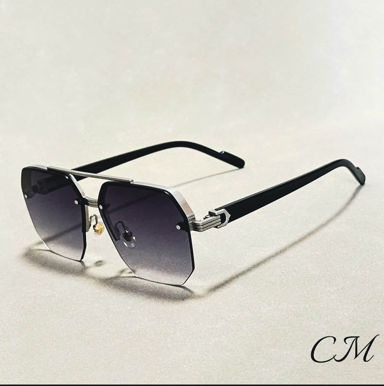 Jupiter Rimless Vintage Sunglasses – UV400 Semi-Rimless Unisex Eyewear Gray Sunglasses