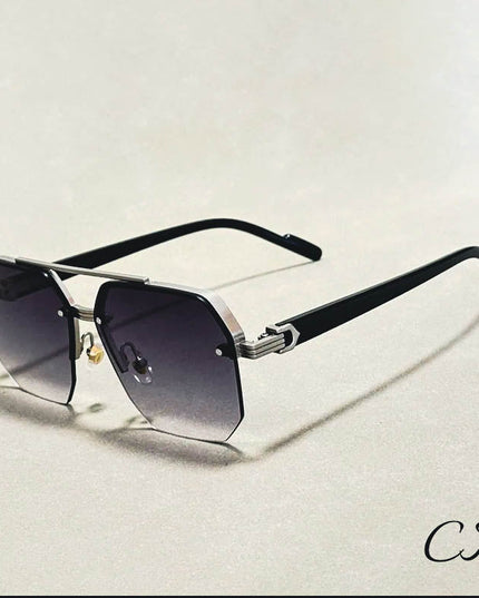 Jupiter Rimless Vintage Sunglasses – UV400 Semi-Rimless Unisex Eyewear Gray Sunglasses
