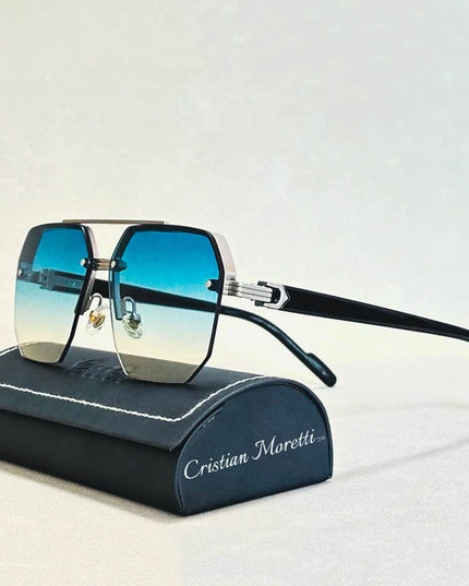 Jupiter Rimless Vintage Sunglasses – UV400 Semi-Rimless Unisex Eyewear Cyan Sunglasses