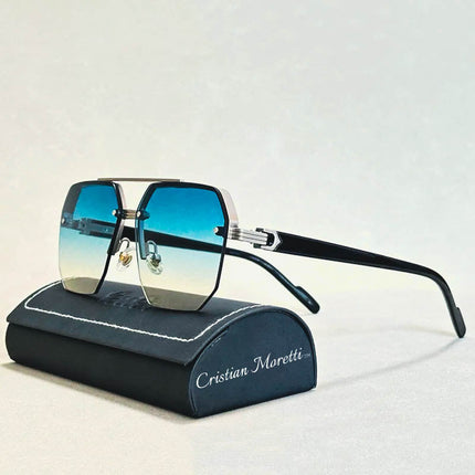 Jupiter Rimless Vintage Sunglasses – UV400 Semi-Rimless Unisex Eyewear Cyan Sunglasses