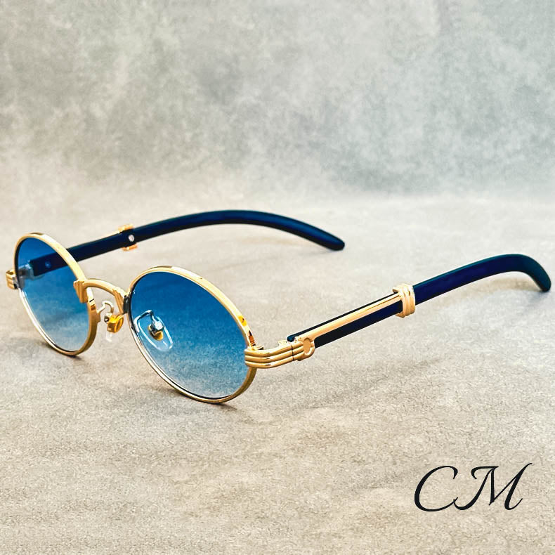 "Casanova" Premium Oval Sunglasses – UV400 Vintage Unisex Eyewear Blue Sunglasses