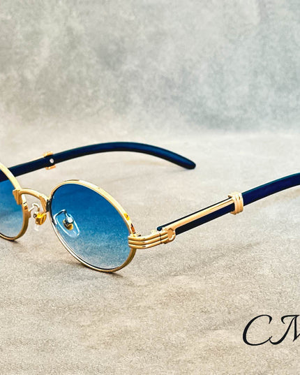 "Casanova" Premium Oval Sunglasses – UV400 Vintage Unisex Eyewear Blue Sunglasses
