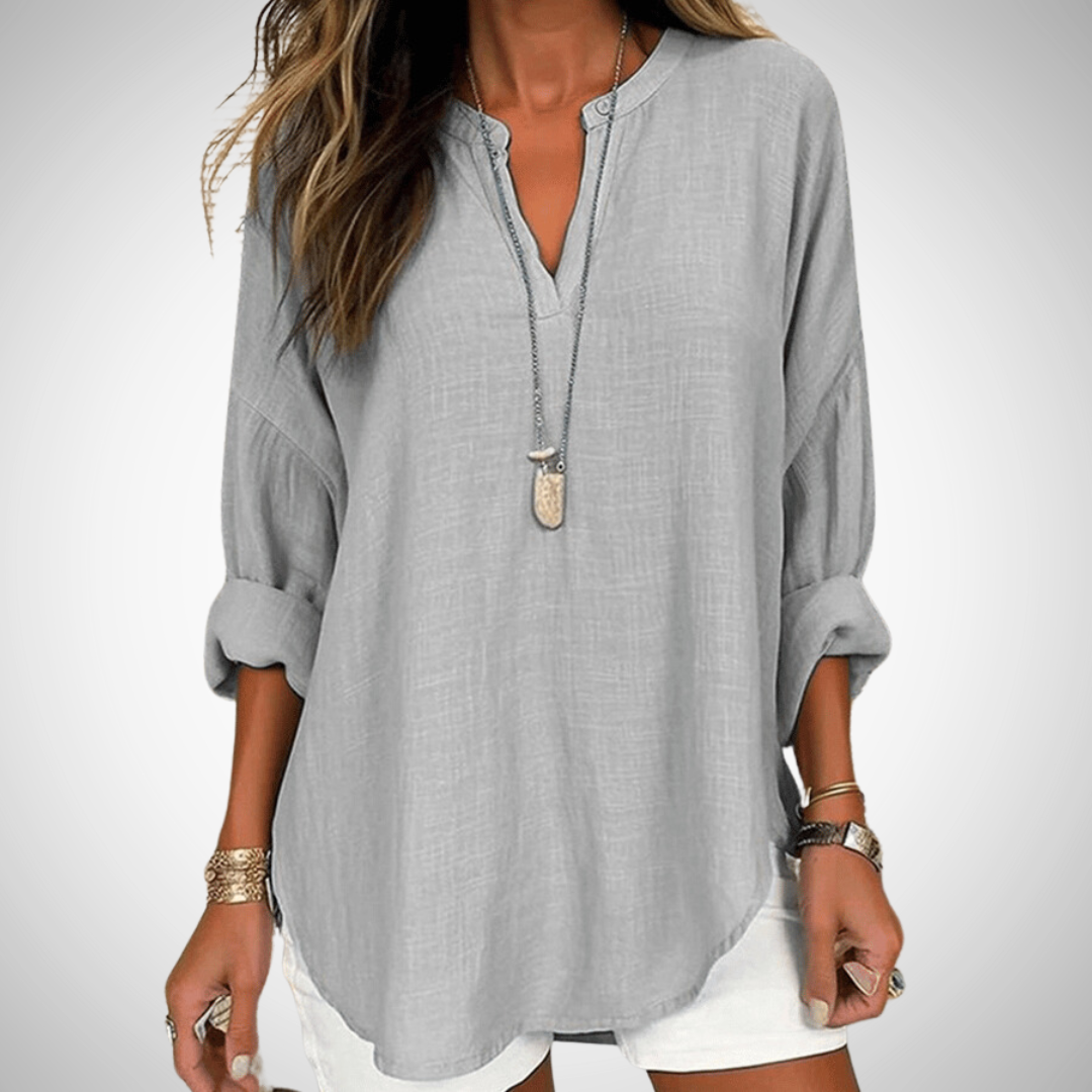 Lenara Flowy Elegant Beach Shirt Gray Long Sleeve Shirt