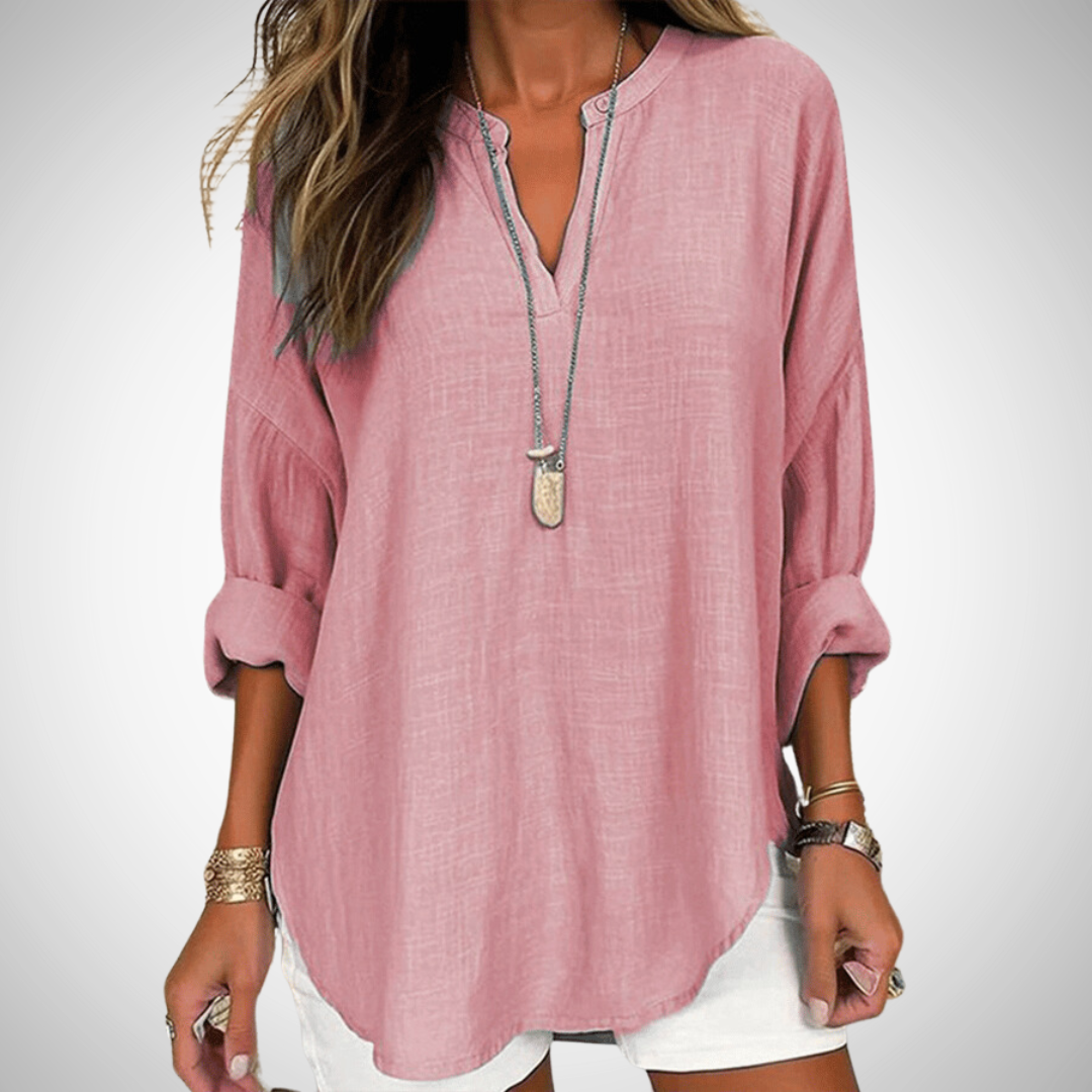 Lenara Flowy Elegant Beach Shirt Pink Long Sleeve Shirt