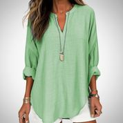 Lenara Flowy Elegant Beach Shirt Green Long Sleeve Shirt