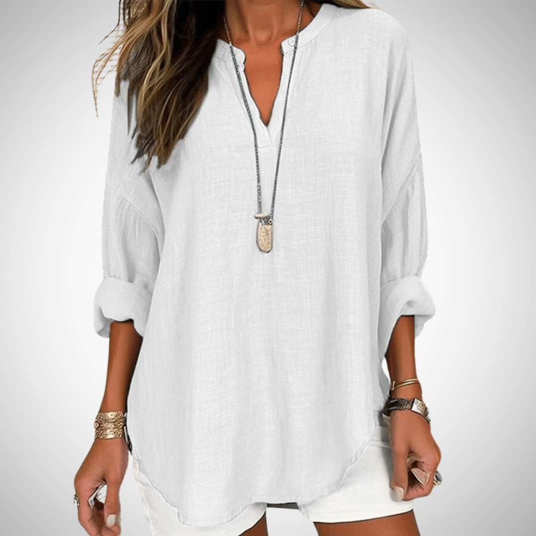 Lenara Flowy Elegant Beach Shirt White Long Sleeve Shirt