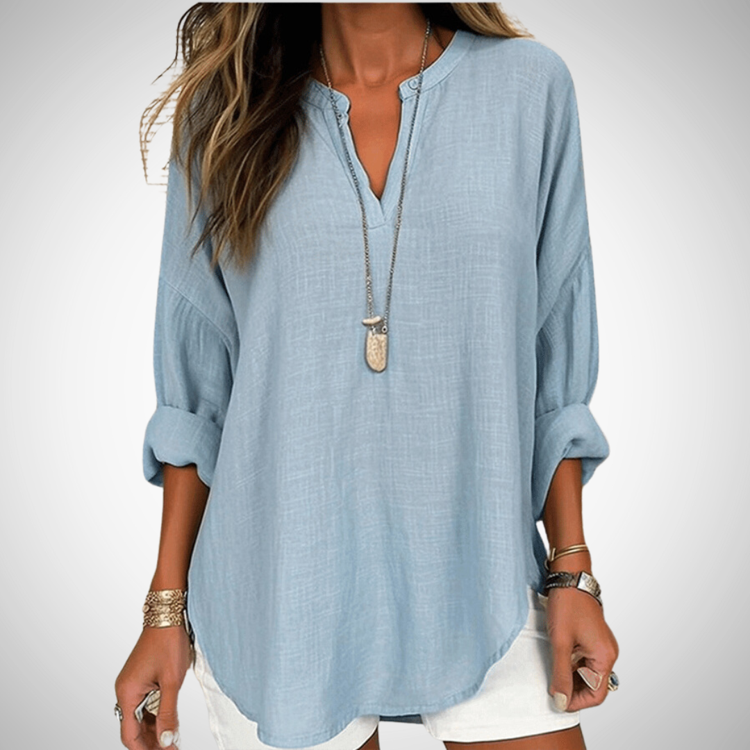 Lenara Flowy Elegant Beach Shirt Light Blue Long Sleeve Shirt