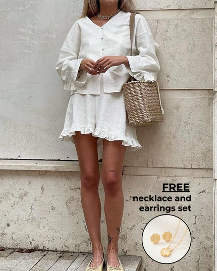 Leah | Pure Cotton Ruffle Shorts Set 20-22 Two Pieces Sets