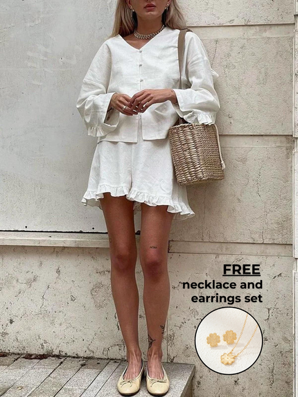 Leah | Pure Cotton Ruffle Shorts Set 20-22 Two Pieces Sets