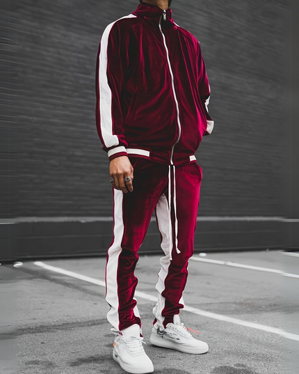 Xavier | Classic tracksuit for men Burgundy red Two Piece Outfits