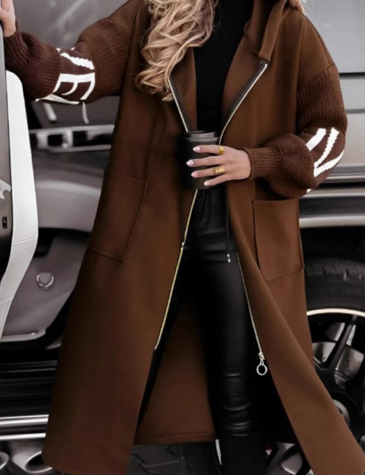 Knit-Sleeve Layering Jacket Brown (Almost Sold Out) Winter Parka jacket