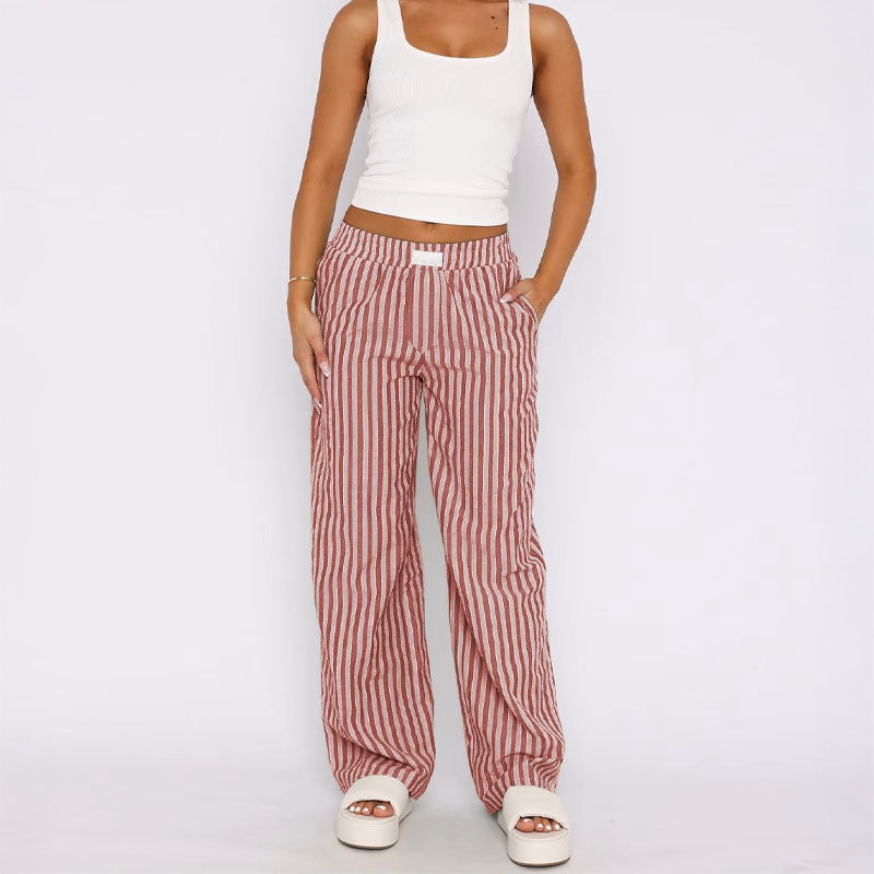 Riviera Striped Trousers – Breezy High-Waist Pants Red Trousers