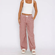 Riviera Striped Trousers – Breezy High-Waist Pants Red Trousers