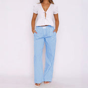 Riviera Striped Trousers – Breezy High-Waist Pants Blue Trousers