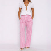 Riviera Striped Trousers – Breezy High-Waist Pants Pink Trousers