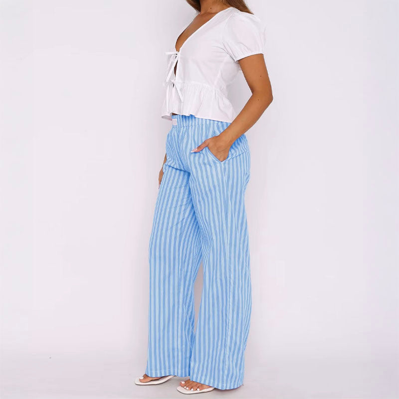 Riviera Striped Trousers – Breezy High-Waist Pants Trousers