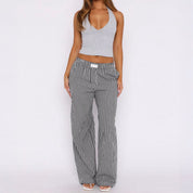 Riviera Striped Trousers – Breezy High-Waist Pants Black Trousers