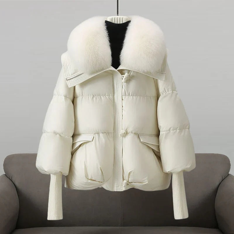 Dulcie™ | Elegant Plush-Collar Puffer Coat White Jackets