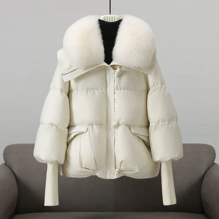Dulcie™ | Elegant Plush-Collar Puffer Coat White Jackets