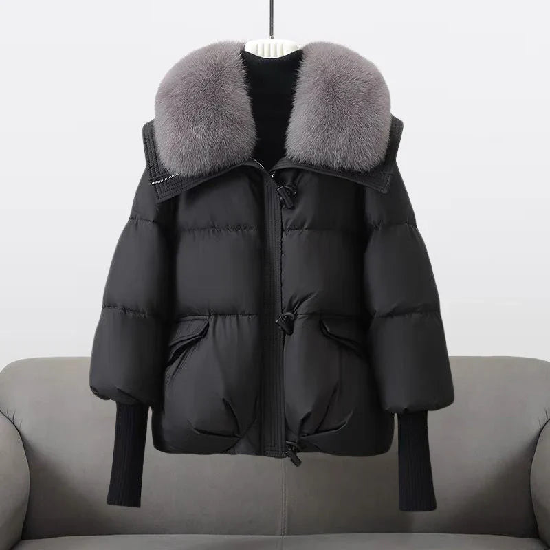 Dulcie™ | Elegant Plush-Collar Puffer Coat Black Jackets