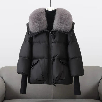 Dulcie™ | Elegant Plush-Collar Puffer Coat Black Jackets