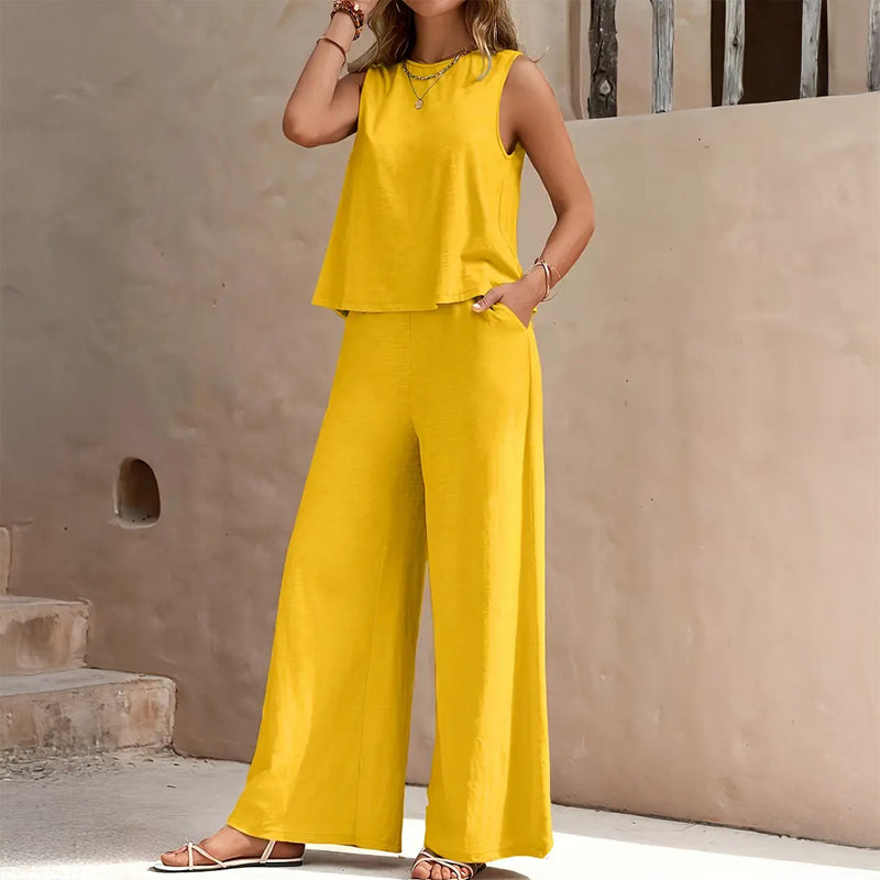 Emilia 2-Piece Lounge Set Chic & Airy Design Yellow Two Piece Outfits