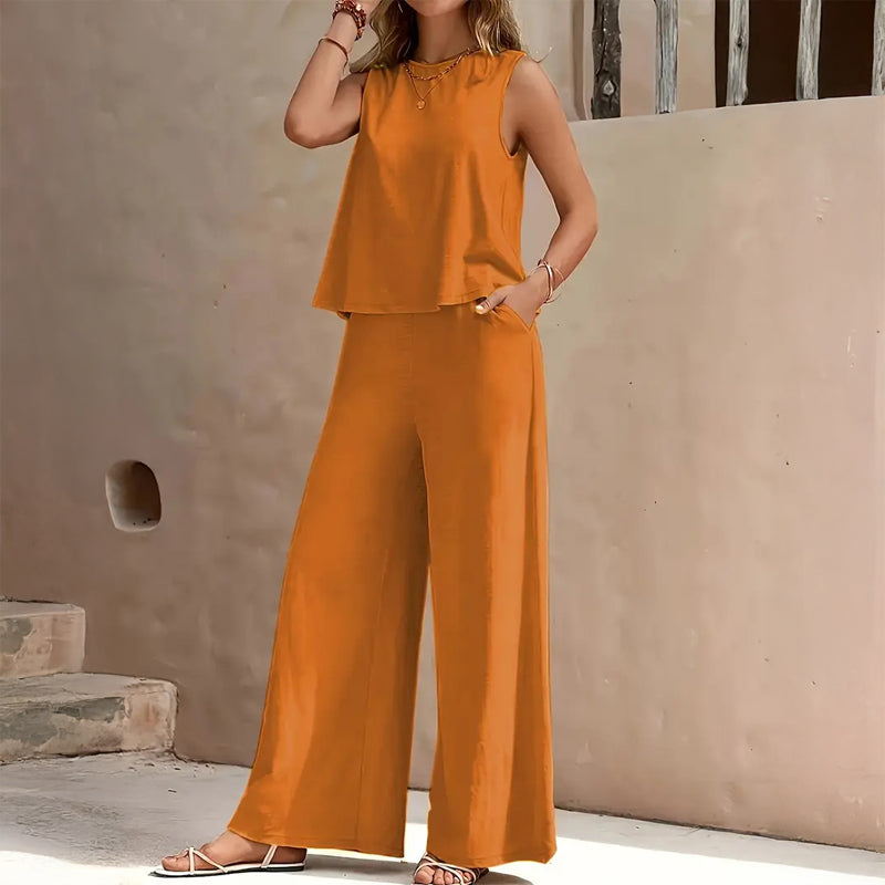 Emilia 2-Piece Lounge Set Chic & Airy Design Orange Two Piece Outfits