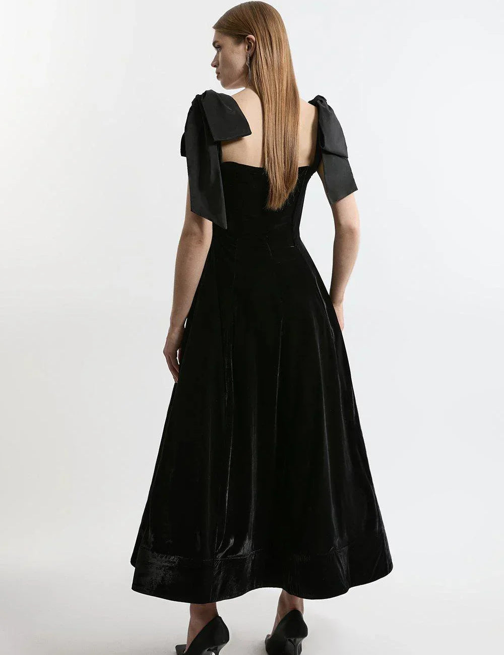 Velvet Strapless Bow Midi Dress